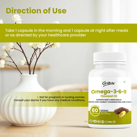Oribite Omega 3-6-9 Flaxseed Capsules For Heart Health 60 Capsules