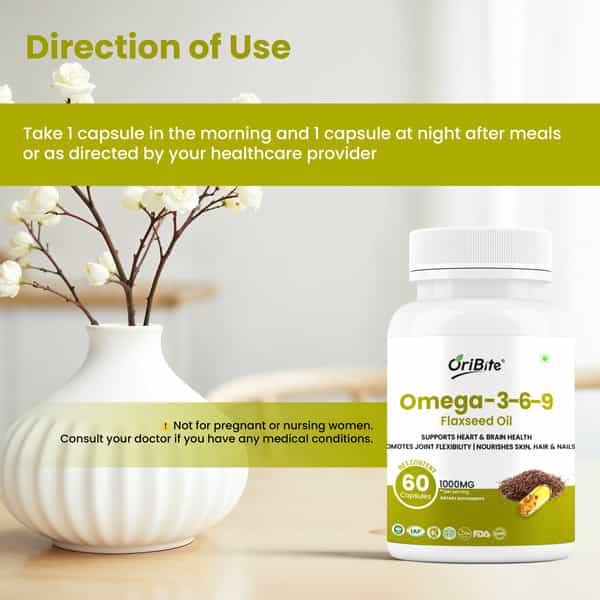 Oribite Omega 3-6-9 Flaxseed Capsules For Heart Health 60 Capsules