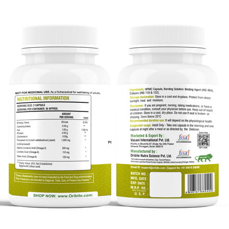 Oribite Omega 3-6-9 Flaxseed Capsules For Heart Health 60 Capsules