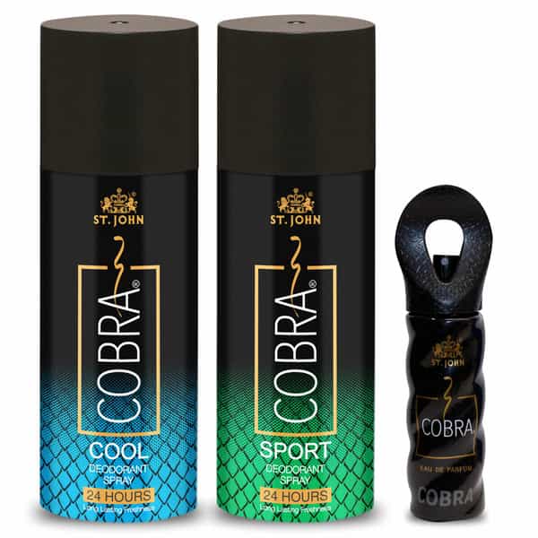 St.john Cobra Sport & Cool 150Ml Each Deodorant For Men & 15Ml Perfume For Men Pack Of 3