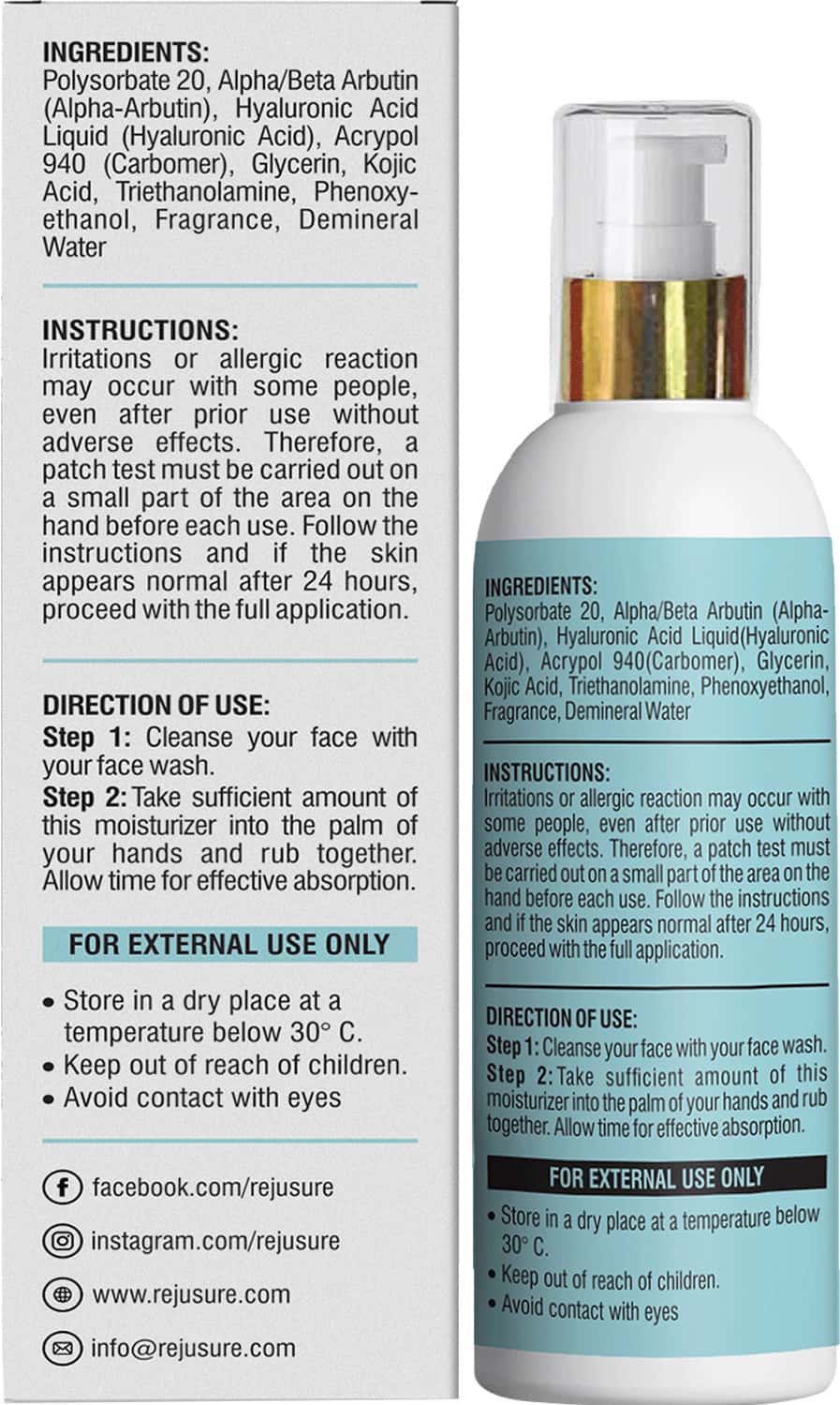 Buy REJUSURE ALPHA ARBUTIN 2 + HYALURONIC ACID 2 FACE MOISTURIZER