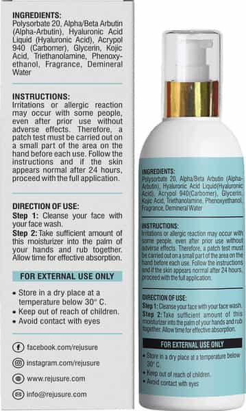Rejusure Alpha Arbutin 2% + Hyaluronic Acid 2% Face Moisturizer - 50Ml