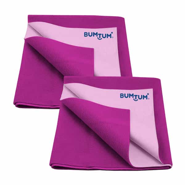 Bumtum Dry Sheet Instadry Leakproof Baby Bed Protector ( Grape Large Size 100*140Cm | Pack Of 2 )
