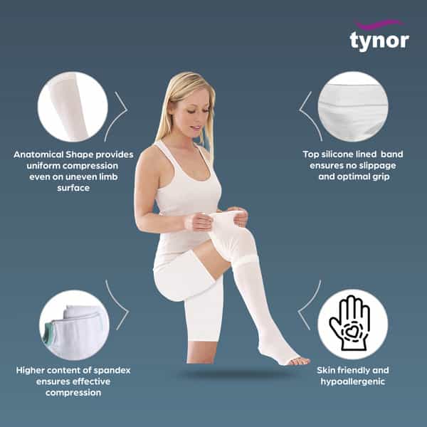 Tynor D.v.t. Stocking Thigh High (Pair) White Medium Pack Of 2