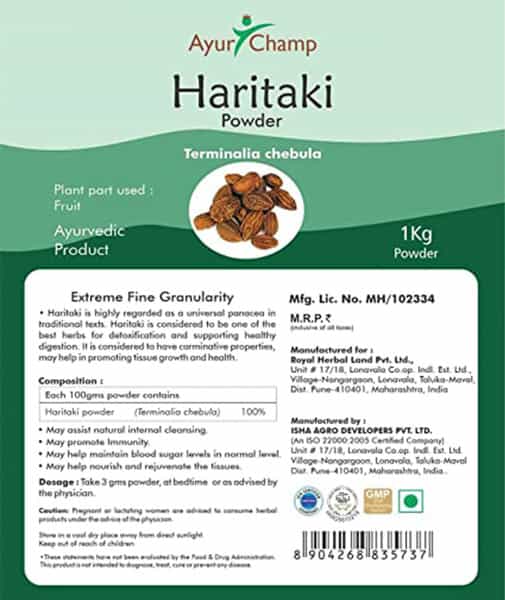 Ayur Champ - Pack Of 2 -Haritaki Powder | Haritaki Churna Powder (Terminalia Chebula) - 1 Kg