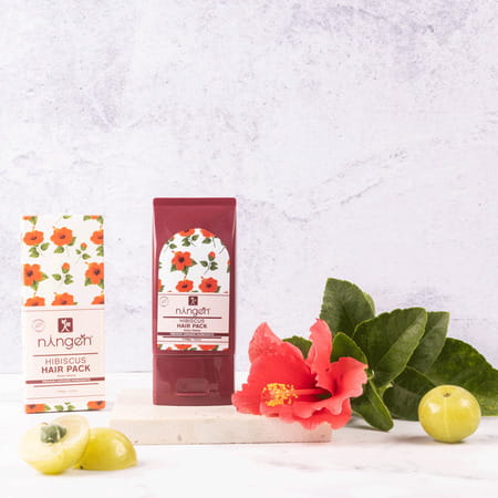 Ningen Hibiscus Hair Pack Goodness Of Amla And Heena Removes Dandruff And Prevents Greying- 100g