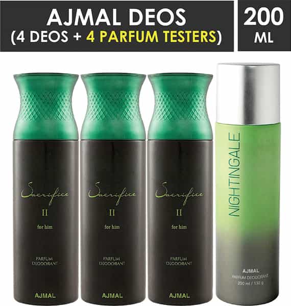 Ajmal 3 Sacrifice Ii For Him For Men & 1 Nightingale For Men & Women Deo Each 200Ml Combo Pack Of 4