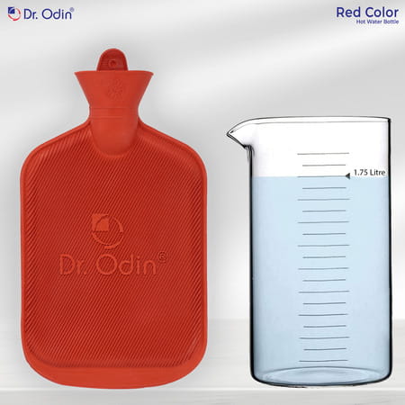 Dr. Odin Hot Water Bag (1.75 Litre) Non Electric Leakproof Hot Water Bottle For Body Pain (Red)