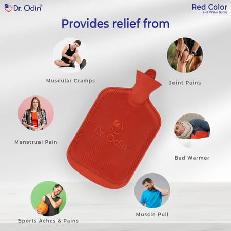 Dr. Odin Hot Water Bag (1.75 Litre) Non Electric Leakproof Hot Water Bottle For Body Pain (Red)