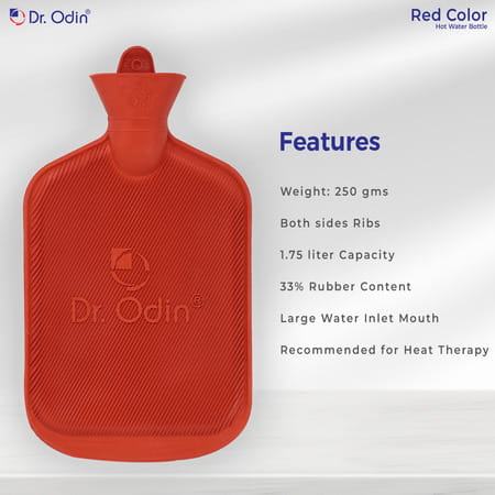 Dr. Odin Hot Water Bag (1.75 Litre) Non Electric Leakproof Hot Water Bottle For Body Pain (Red)