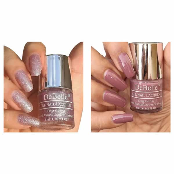Debelle Gel Nail Polish Combo Of 2 Ophelia(Lavender With Holo Glitter) | Majestique Mauve(Mauve)16Ml