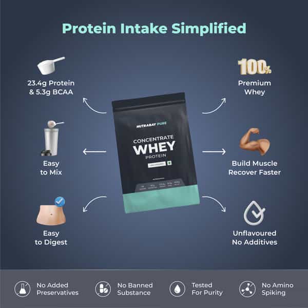 Nutrabay Pure 100% Whey Protein Concentrate Unflavoured - 500G
