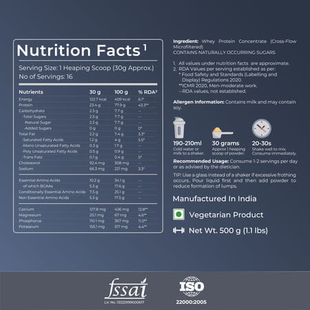 Nutrabay Pure 100% Whey Protein Concentrate Unflavoured - 500g
