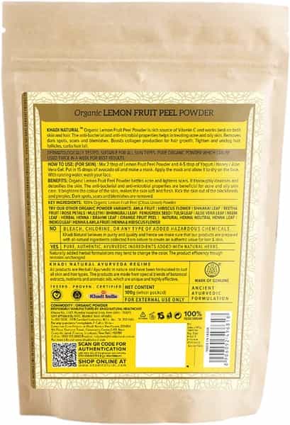 Khadi Natural Lemon Fruit Peel Organic Powder 100 Gm