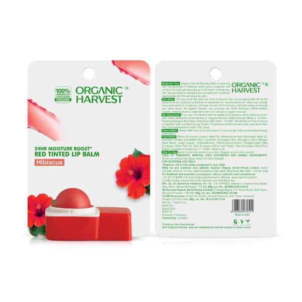 Organic Harvest Red Tinted Lip Balm: Hibiscus | Lip Balm For Women & Men| Paraben Free |10Gm