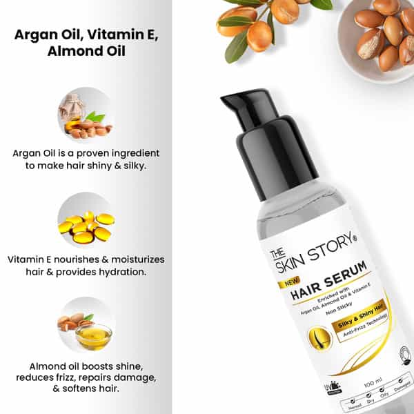 The Skin Story Anti Frizz Hair Serum With Vit E Argan Oil Uv Protection For Smooth Shiny Hair 100Ml