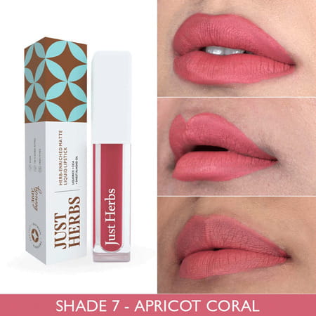 Just Herbs Ayurvedic Creamy Matte Long Lasting Liquid Lipstick . - Apricot Coral