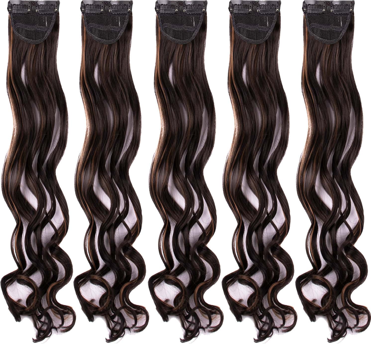 Streak Street Clip-In 20" Curly Dark Brown Side Patches With Golden Highlights (5pcs Set)