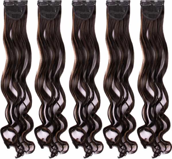 Streak Street Clip-In 20" Curly Dark Brown Side Patches With Golden Highlights (5Pcs Set)