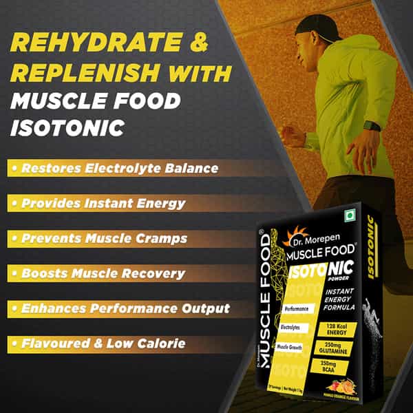 Dr. Morepen Muscle Food Isotonic Powder For Instant Energy And Hydration Mango Orange Flavour-1Kg