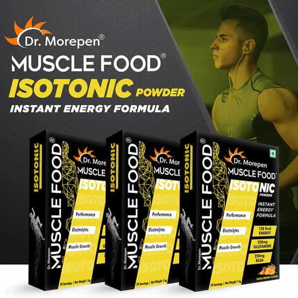Dr. Morepen Muscle Food Isotonic Powder For Instant Energy And Hydration Mango Orange Flavour-1Kg
