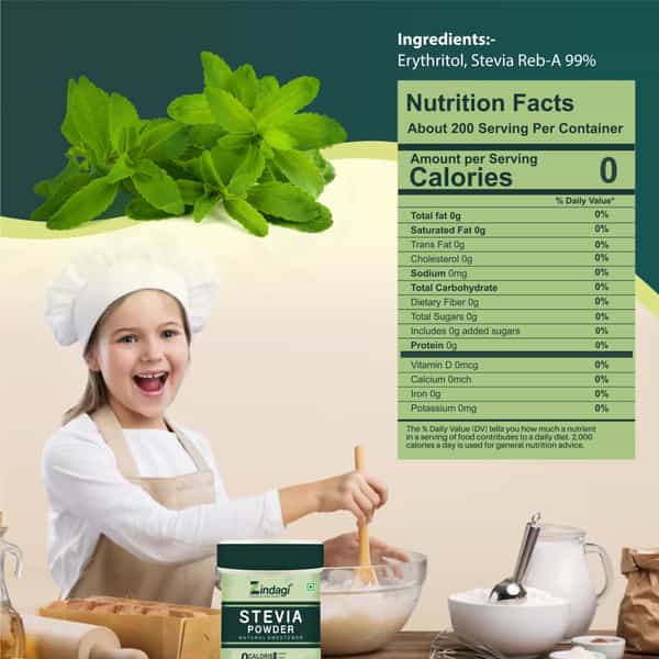 Zindagi Stevia Sugar Powder|100% Natural Sugarfree Spoonful|Diabetic Friendly|200 Gm|Pack Of 2