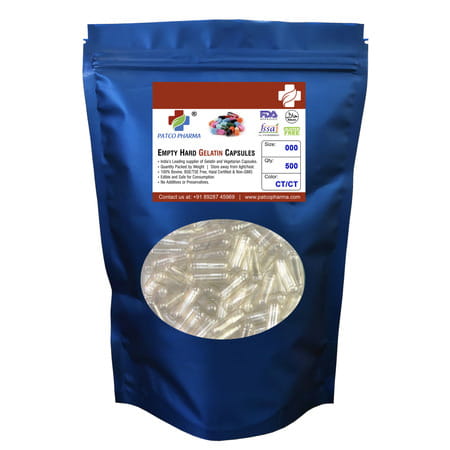 Patco Pharma- Size 000 Transparent Empty Gelatin Pill Capsule|Diy Powder Filling (Pack Of 500 Pcs)