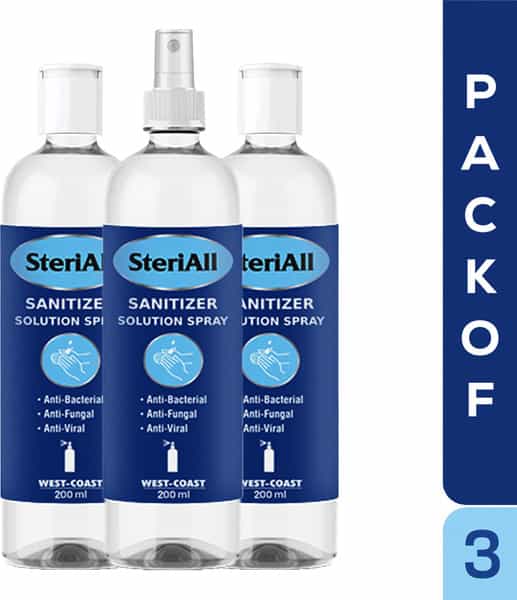 Steriall Alcohol Based Hand Sanitizer Solution Spray - 200Ml ( Pack Of 1 With 2 Refill Pack )