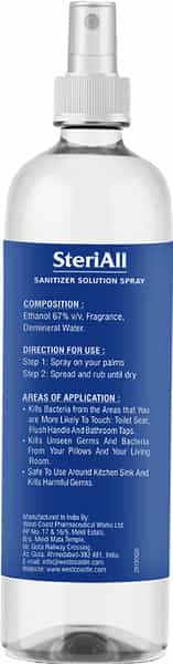 Steriall Alcohol Based Hand Sanitizer Solution Spray - 200Ml ( Pack Of 1 With 2 Refill Pack )