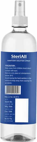 Steriall Alcohol Based Hand Sanitizer Solution Spray - 200Ml ( Pack Of 1 With 2 Refill Pack )