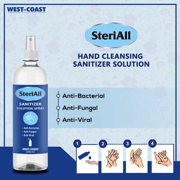 Steriall Alcohol Based Hand Sanitizer Solution Spray - 200Ml ( Pack Of 1 With 2 Refill Pack )