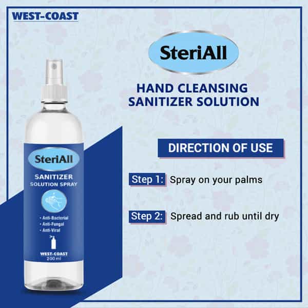 Steriall Alcohol Based Hand Sanitizer Solution Spray - 200Ml ( Pack Of 1 With 2 Refill Pack )
