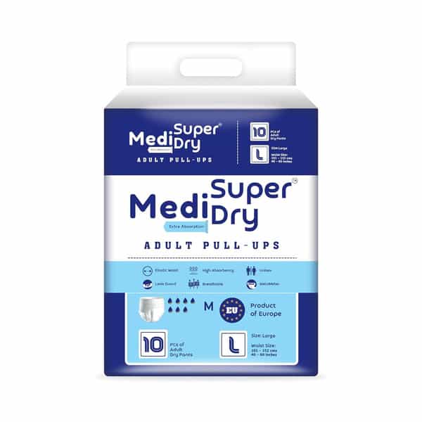 Medisuperdry Adult Diaper Pants Large | Pull-Ups | Elastic Waist Size 101-152 Cm | 10 Piece