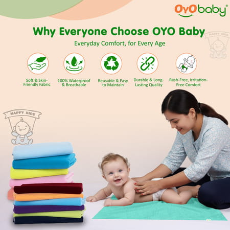 Oyo Baby Waterproof Bed Protector Baby Dry Sheet Medium Sea Green (70 Cm X 100 Cm)