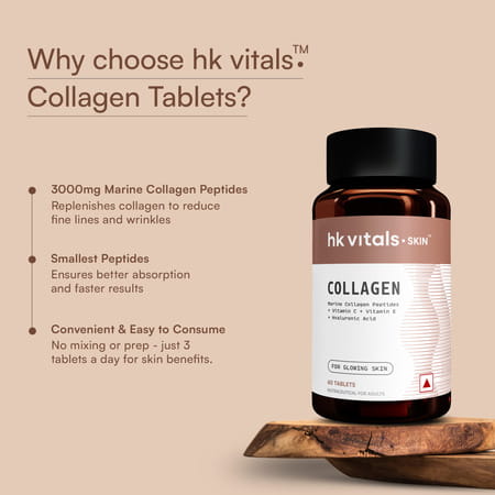 Hk Vitals Collagen Tablets | 3000Mg | For Skin Glow (60 Tablets)