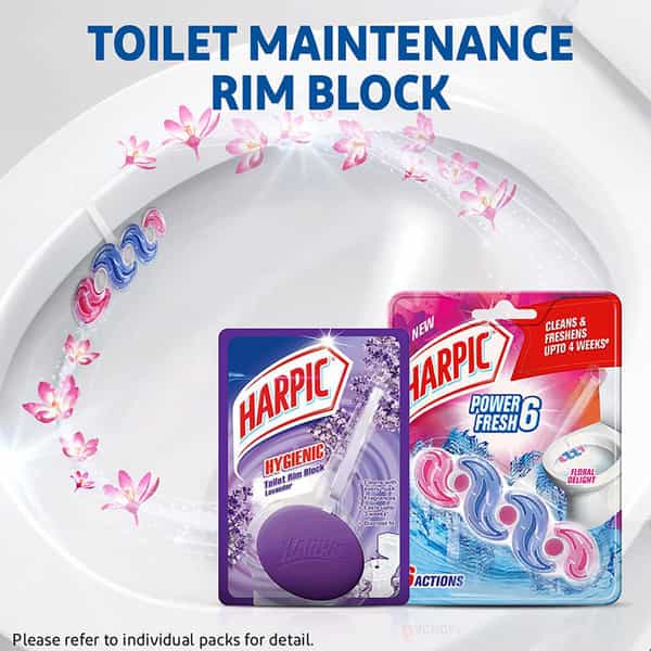 Harpic Power Fresh 6 Toilet Cleaner Rim Block Floral Delight - 35 G