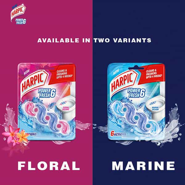 Harpic Power Fresh 6 Toilet Cleaner Rim Block Floral Delight - 35 G