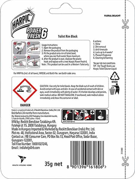 Harpic Power Fresh 6 Toilet Cleaner Rim Block Floral Delight - 35 G