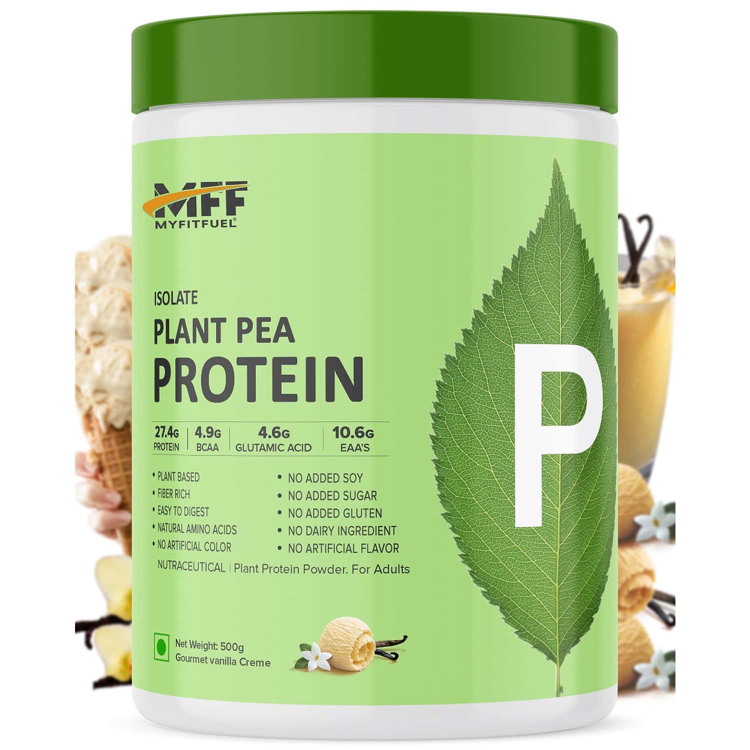 Myfitfuel Mff Plant Pea Protein 500 Gm (1.1 Lbs) Gourmet Vanilla Creme|easy To Digest Protein Powder