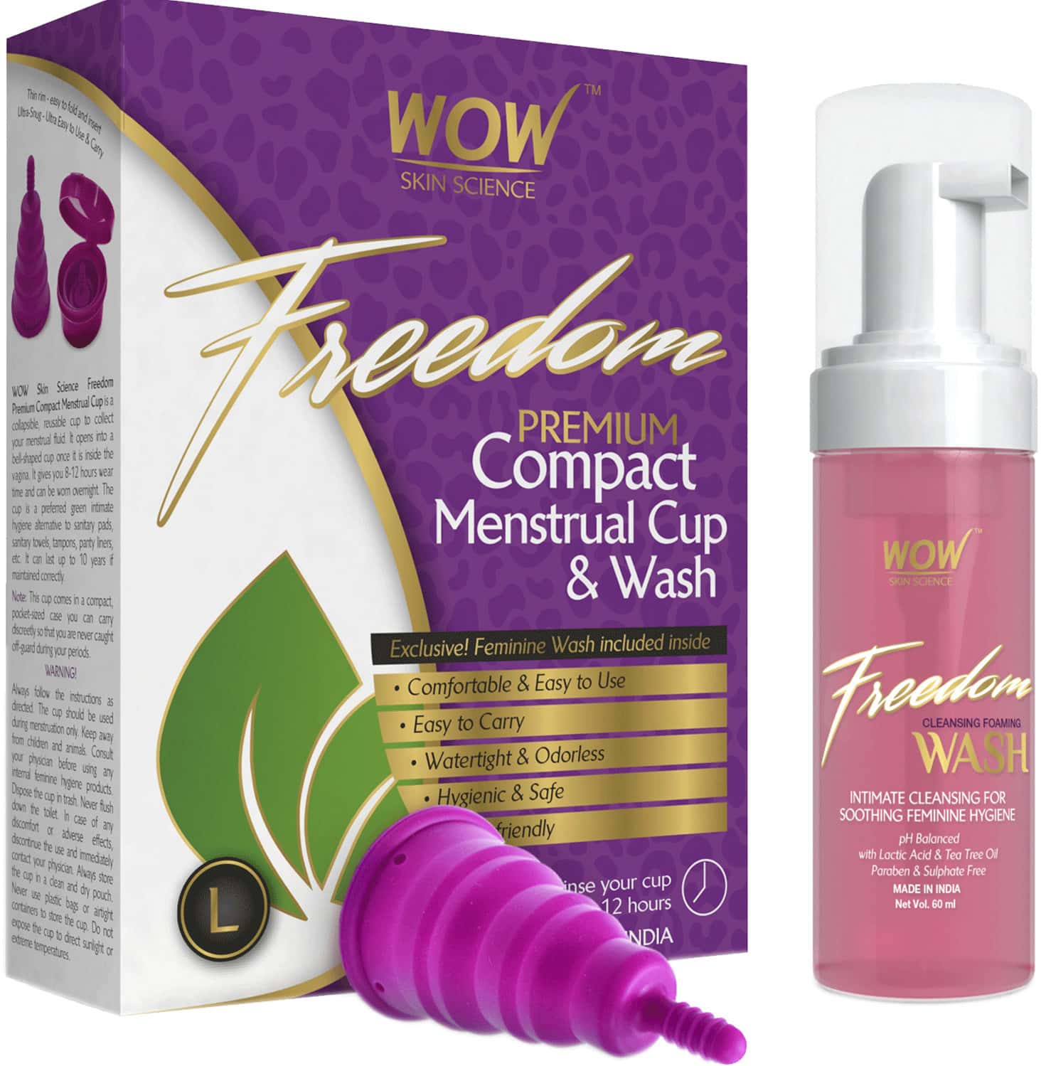 Wow Skin Science Freedom Reusable Menstrual Cup & Wash Large