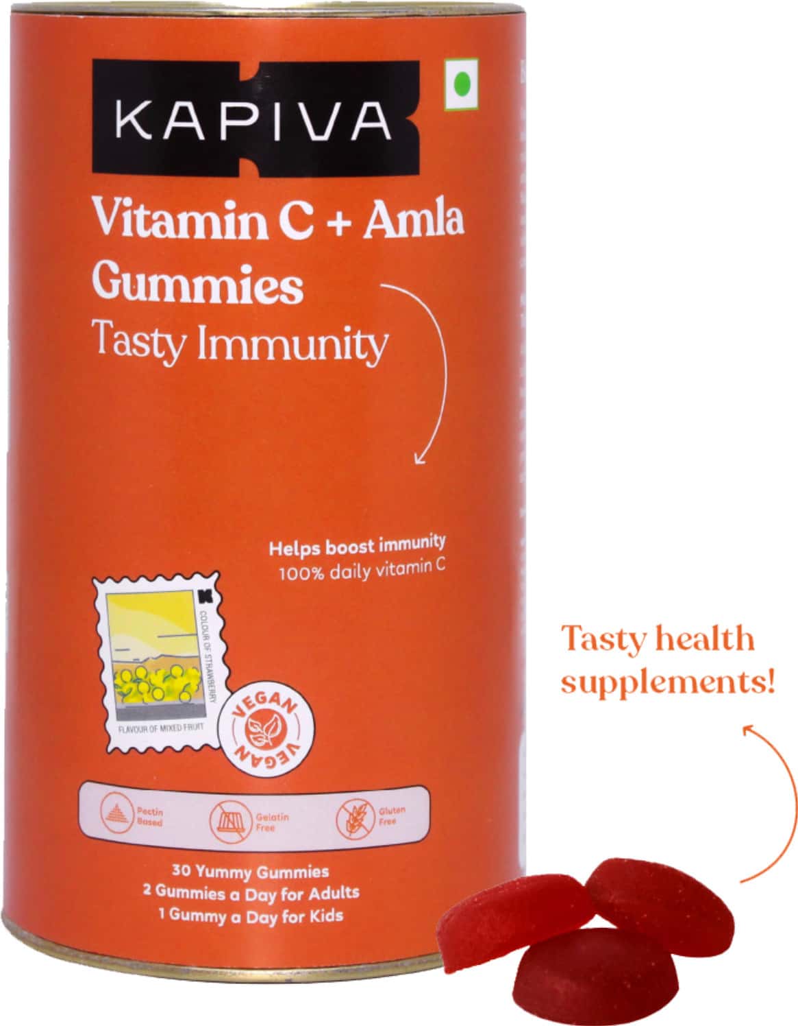 Kapiva Vitamin C + Amla Gummies | 2 In 1 Immunity Booster| Gelatin Soy & Lactose Free- 30 Gummies
