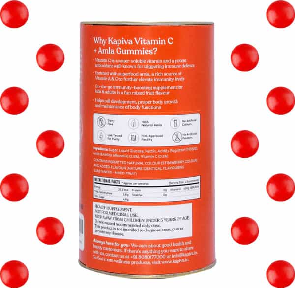 Kapiva Vitamin C + Amla Gummies | 2 In 1 Immunity Booster| Gelatin Soy & Lactose Free- 30 Gummies