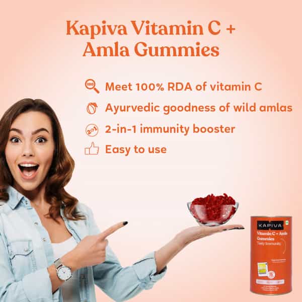 Kapiva Vitamin C + Amla Gummies | 2 In 1 Immunity Booster| Gelatin Soy & Lactose Free- 30 Gummies