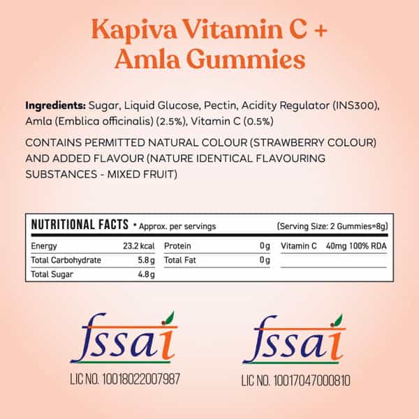 Kapiva Vitamin C + Amla Gummies | 2 In 1 Immunity Booster| Gelatin Soy & Lactose Free- 30 Gummies