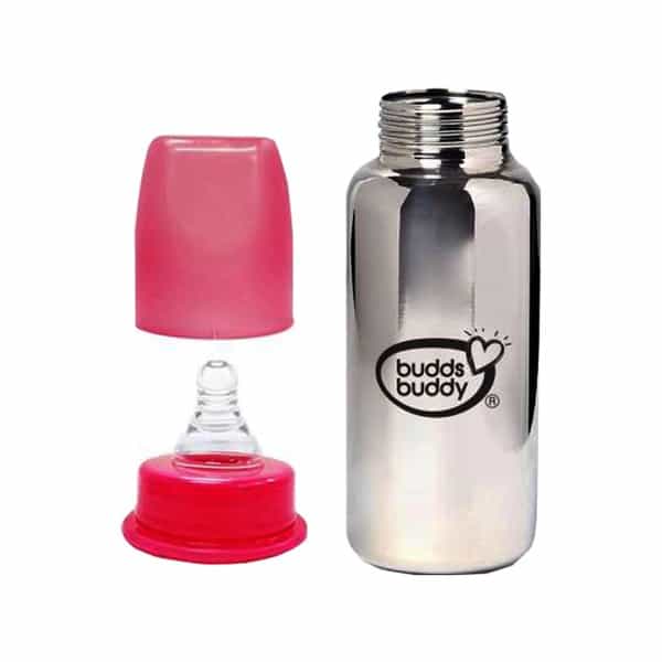 Buddsbuddy Rio Stainless Steel Feeding Bottle Regular Neck - 180Ml Pink