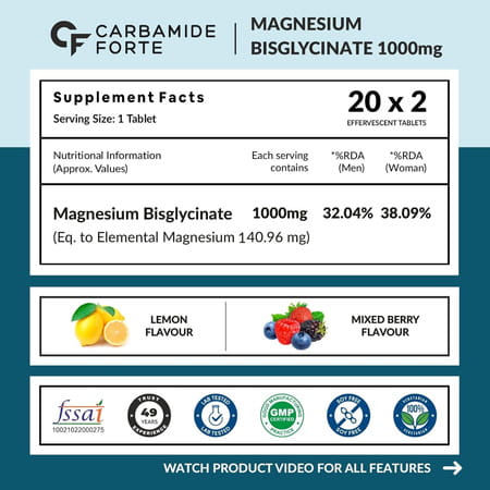 Carbamide Forte Magnesium Bisglycinate Effervescent | Sleep | Muscle & Nerve Support - 2X20 Tabs