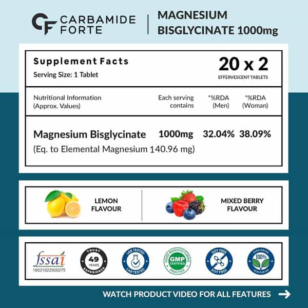 Carbamide Forte Magnesium Bisglycinate Effervescent | Sleep | Muscle & Nerve Support - 2X20 Tabs