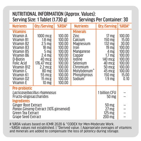 Hk Vitals Multivitamin Plus Men (30 Tablets) | Daily Multivitamin For Men | For Energy | Stamina