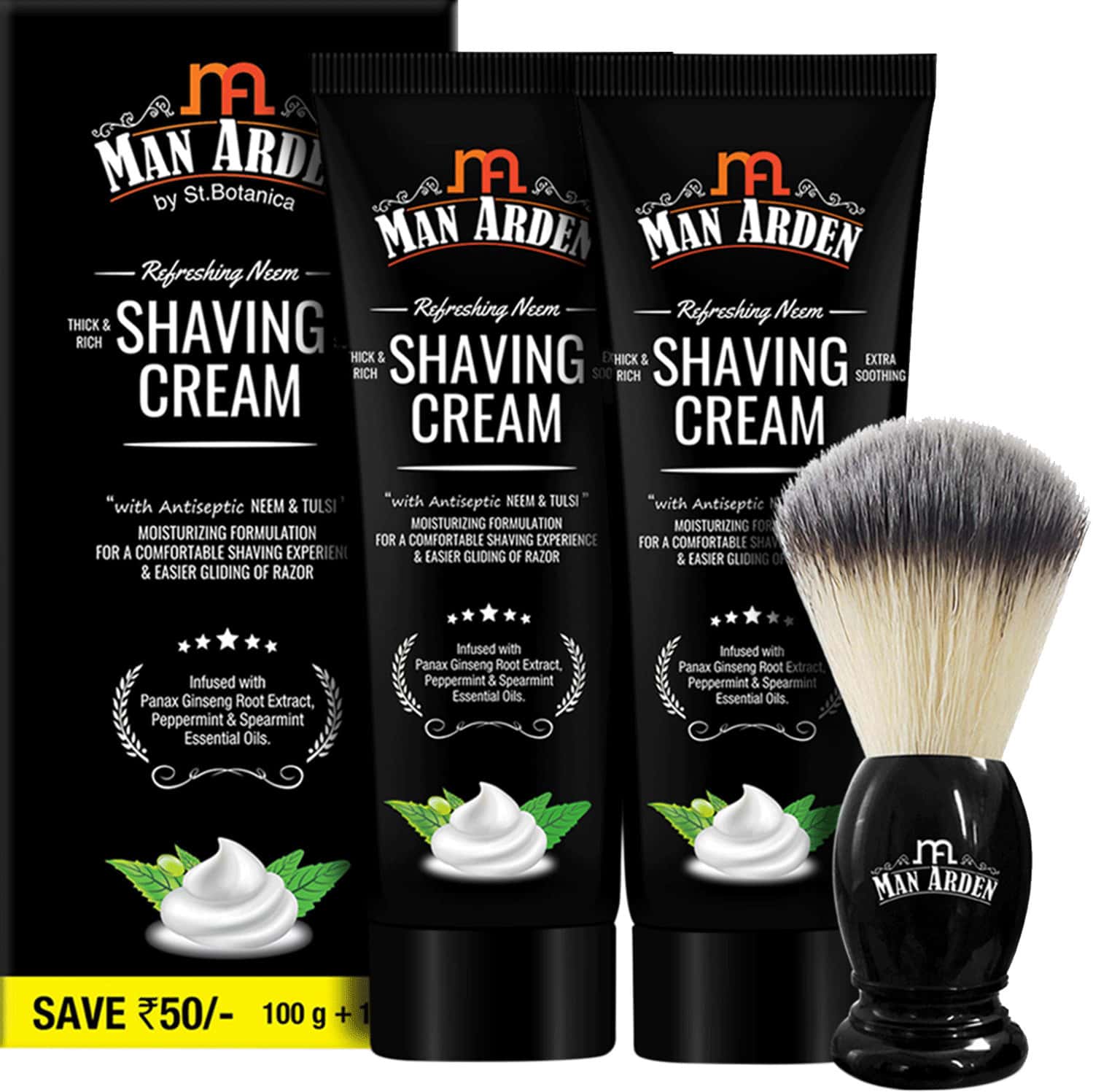 Man Arden Classic Shaving Brush With Extra Soft Bristles + Refreshing Neem Shaving Cream 100g
