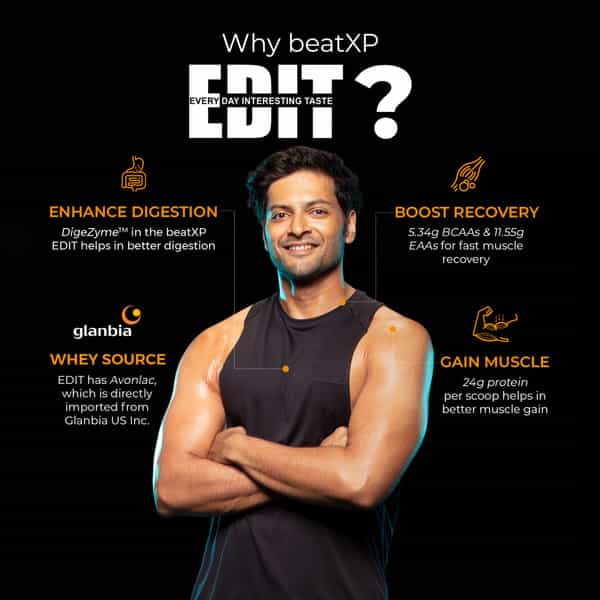 Beatxp Edit 100% Whey Protein Powder 1Kg, 33 Sachets Of 7 Different Flavors|24G Protein, 5.34G Bcaas